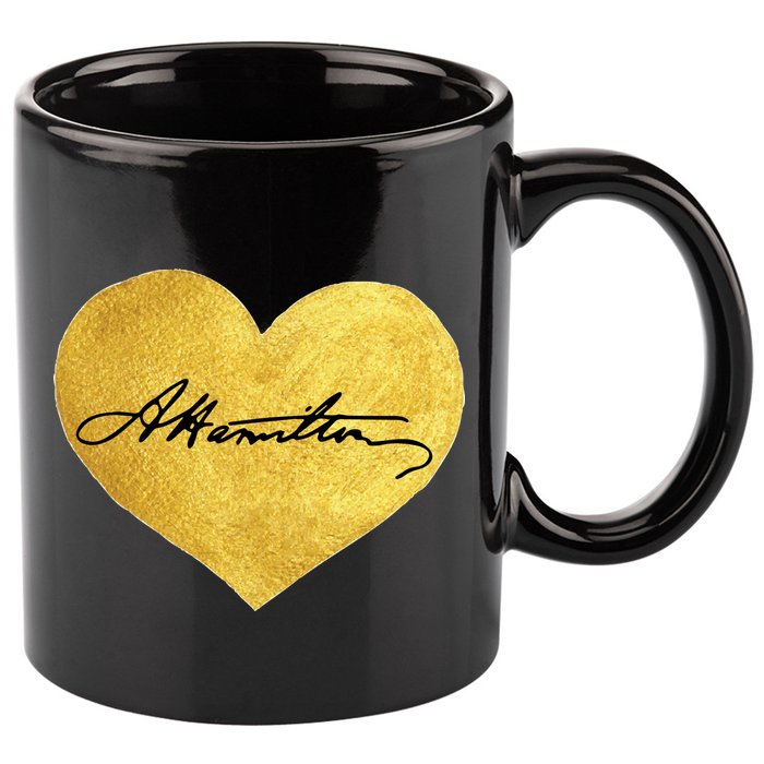 Love A. Hamilton Golden Signature Heart 11oz C Handle Ceramic Mug