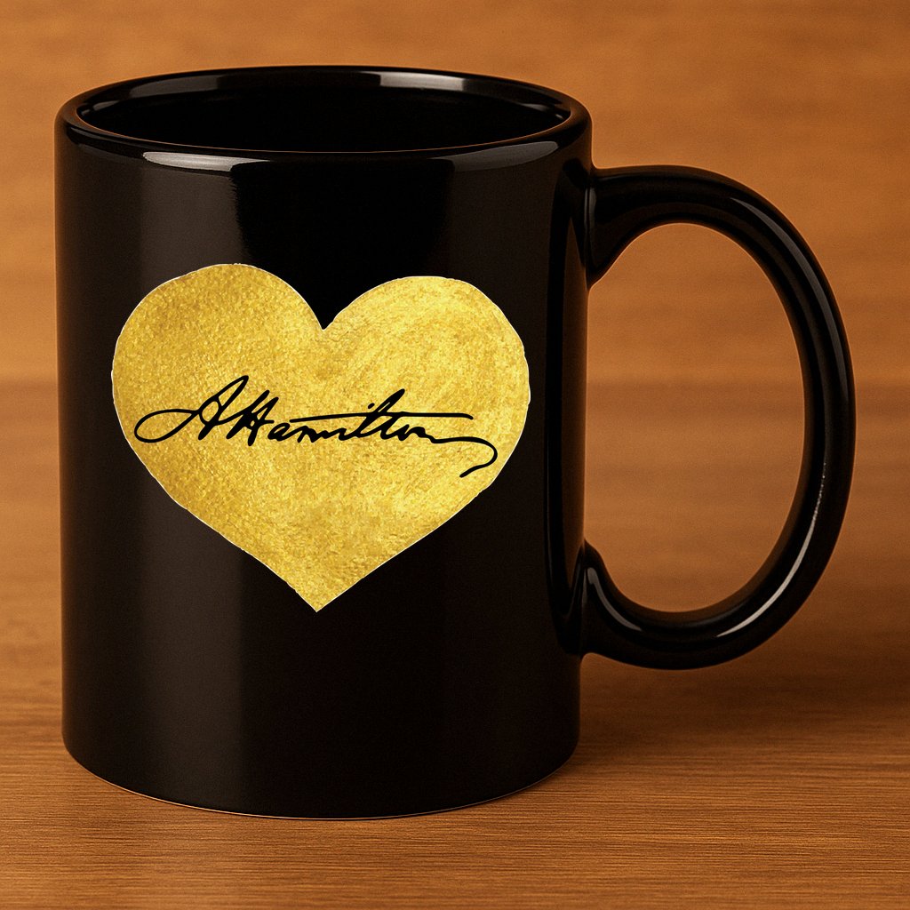 Love A. Hamilton Golden Signature Heart 11oz C Handle Ceramic Mug