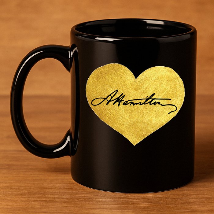 Love A. Hamilton Golden Signature Heart 11oz C Handle Ceramic Mug