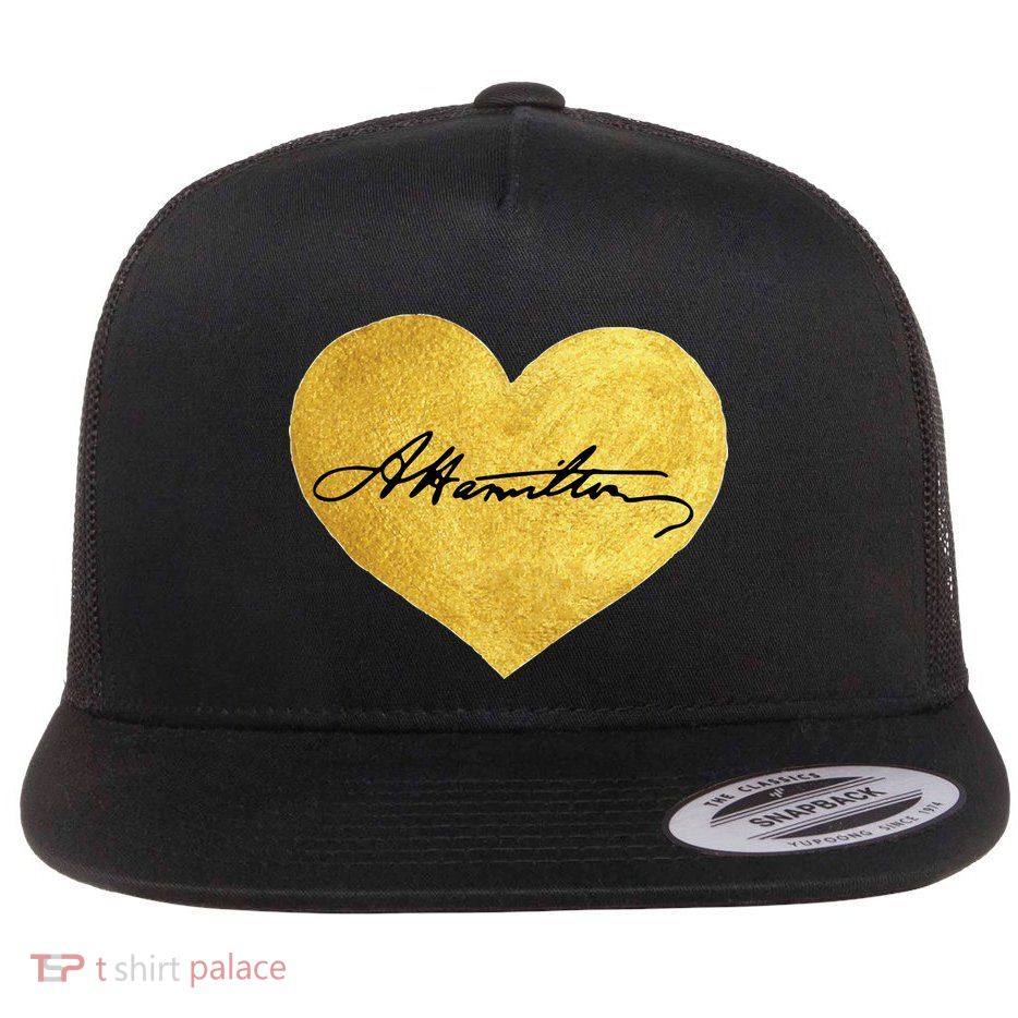 Love A. Hamilton Golden Signature Heart Flat Bill Trucker Hat
