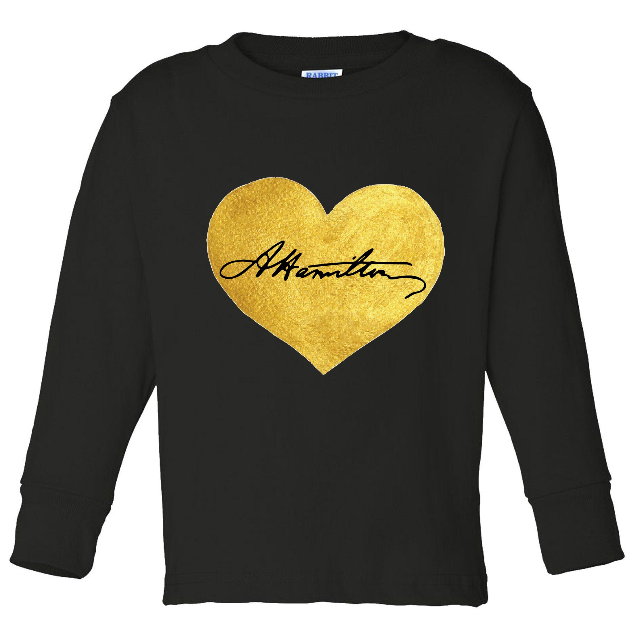 Love A. Hamilton Golden Signature Heart Toddler Long Sleeve Shirt