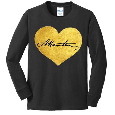 Love A. Hamilton Golden Signature Heart Kids Long Sleeve Shirt