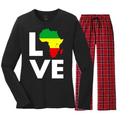 LOVE Africa Map Black History Month Women's Long Sleeve Flannel Pajama Set 