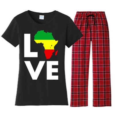 LOVE Africa Map Black History Month Women's Flannel Pajama Set