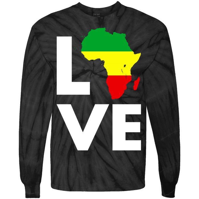 LOVE Africa Map Black History Month Tie-Dye Long Sleeve Shirt