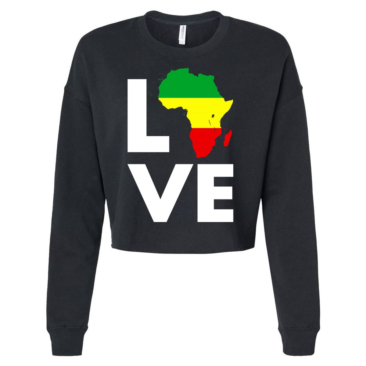 LOVE Africa Map Black History Month Cropped Pullover Crew