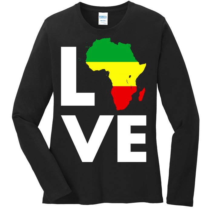 LOVE Africa Map Black History Month Ladies Long Sleeve Shirt