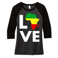 LOVE Africa Map Black History Month Women's Tri-Blend 3/4-Sleeve Raglan Shirt