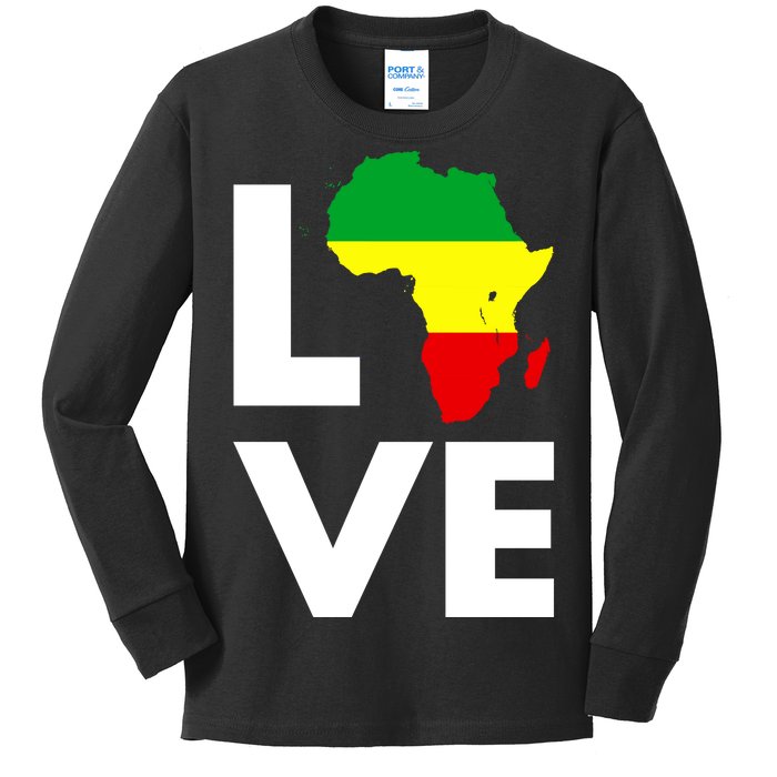 LOVE Africa Map Black History Month Kids Long Sleeve Shirt