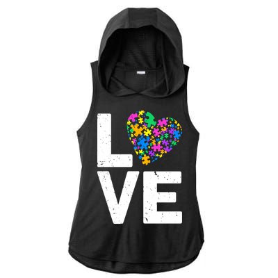 Love Autism Heart Ladies PosiCharge Tri-Blend Wicking Draft Hoodie Tank