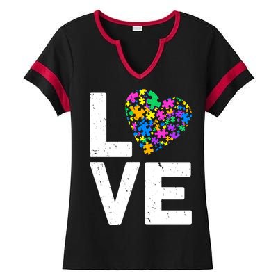 Love Autism Heart Ladies Halftime Notch Neck Tee