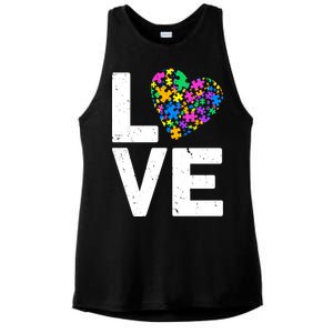 Love Autism Heart Ladies PosiCharge Tri-Blend Wicking Tank