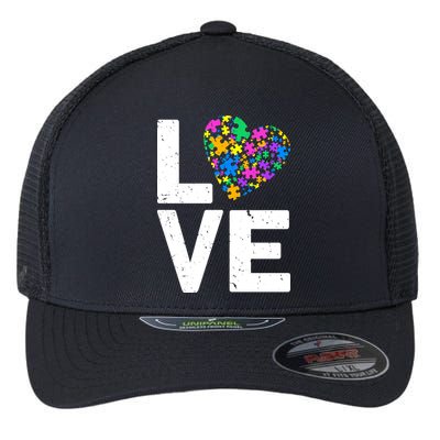 Love Autism Heart Flexfit Unipanel Trucker Cap