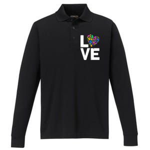 Love Autism Heart Performance Long Sleeve Polo