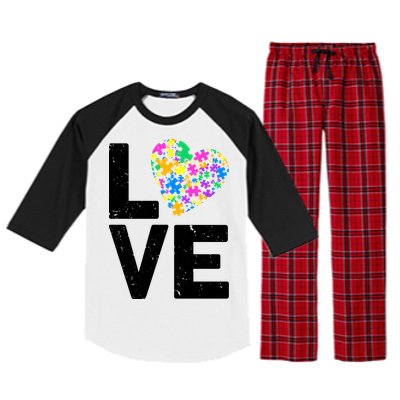 Love Autism Heart Raglan Sleeve Pajama Set