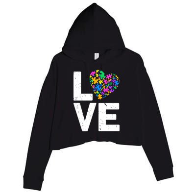 Love Autism Heart Crop Fleece Hoodie