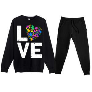 Love Autism Heart Premium Crewneck Sweatsuit Set