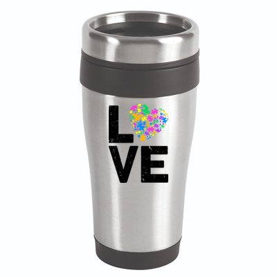 Love Autism Heart 16oz Travel Tumbler