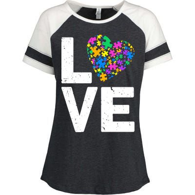 Love Autism Heart Enza Ladies Jersey Colorblock Tee