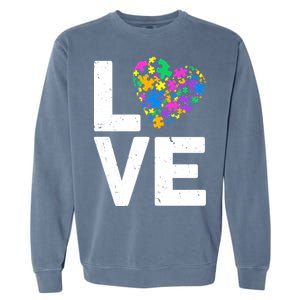 Love Autism Heart Garment-Dyed Sweatshirt