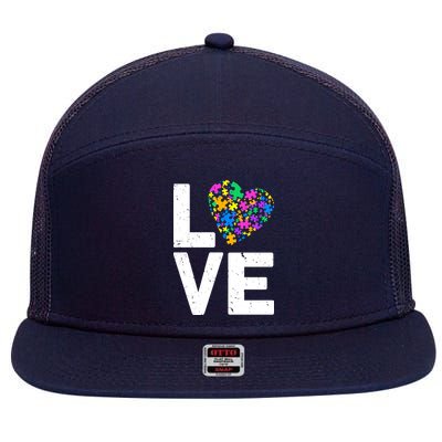 Love Autism Heart 7 Panel Mesh Trucker Snapback Hat