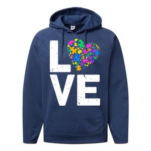 Love Autism Heart Performance Fleece Hoodie