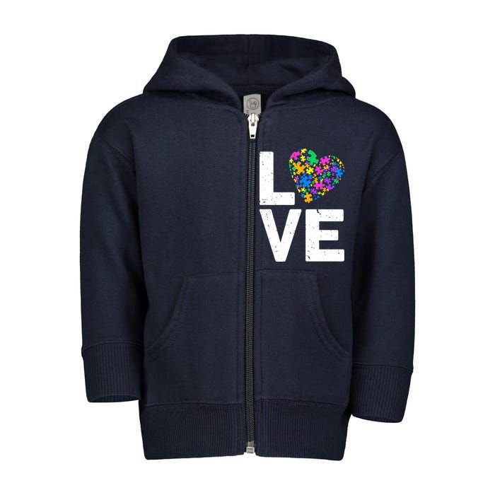 Love Autism Heart Toddler Zip Fleece Hoodie