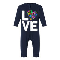 Love Autism Heart Infant Fleece One Piece