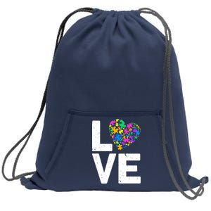 Love Autism Heart Sweatshirt Cinch Pack Bag