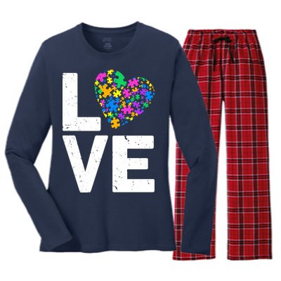 Love Autism Heart Women's Long Sleeve Flannel Pajama Set 