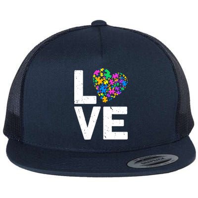 Love Autism Heart Flat Bill Trucker Hat