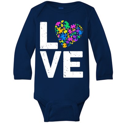 Love Autism Heart Baby Long Sleeve Bodysuit