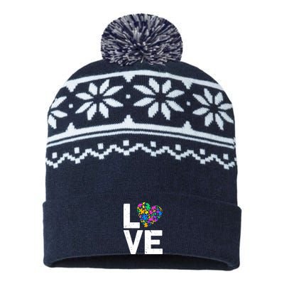 Love Autism Heart USA-Made Snowflake Beanie