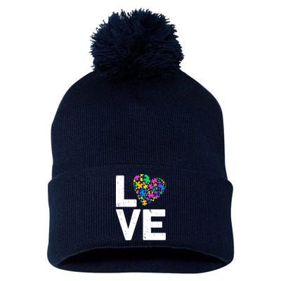 Love Autism Heart Pom Pom 12in Knit Beanie