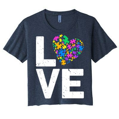 Love Autism Heart Women's Crop Top Tee