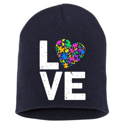 Love Autism Heart Short Acrylic Beanie