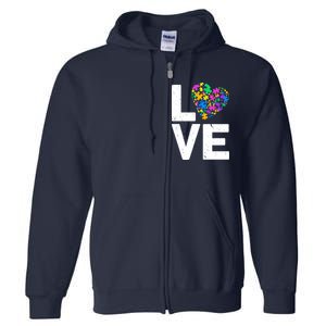 Love Autism Heart Full Zip Hoodie