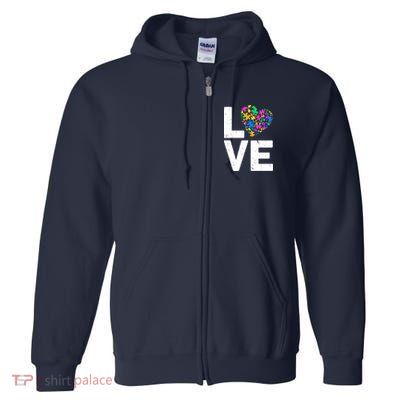 Love Autism Heart Full Zip Hoodie