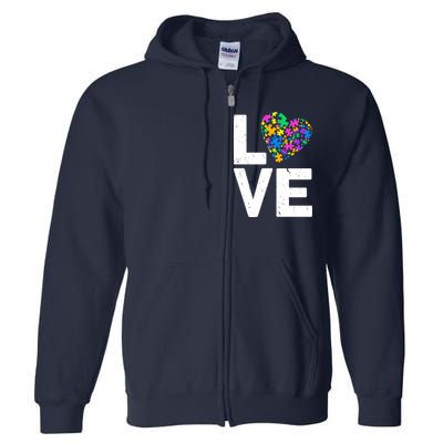 Love Autism Heart Full Zip Hoodie