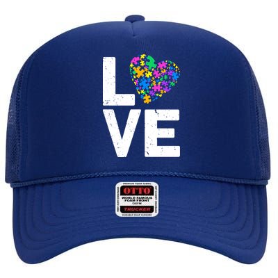 Love Autism Heart High Crown Mesh Back Trucker Hat