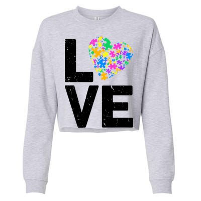 Love Autism Heart Cropped Pullover Crew