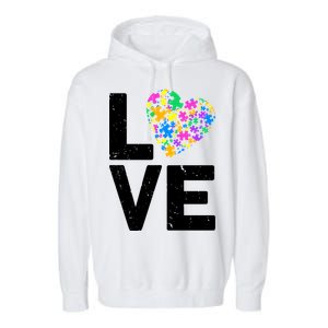 Love Autism Heart Garment-Dyed Fleece Hoodie