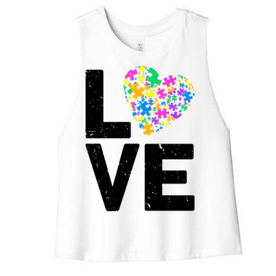 Love Autism Heart Women's Racerback Cropped Tank