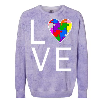 Love Autism Heart Puzzle Pieces Colorblast Crewneck Sweatshirt