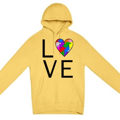 Love Autism Heart Puzzle Pieces Premium Pullover Hoodie