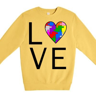 Love Autism Heart Puzzle Pieces Premium Crewneck Sweatshirt