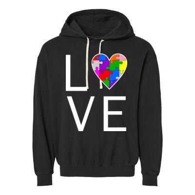 Love Autism Heart Puzzle Pieces Garment-Dyed Fleece Hoodie