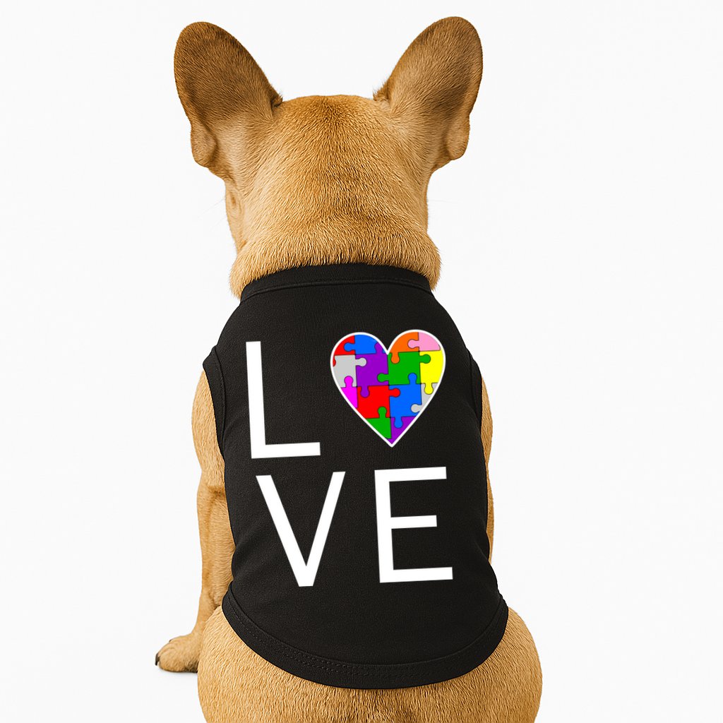 Love Autism Heart Puzzle Pieces Doggie Tank