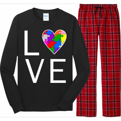 Love Autism Heart Puzzle Pieces Long Sleeve Pajama Set