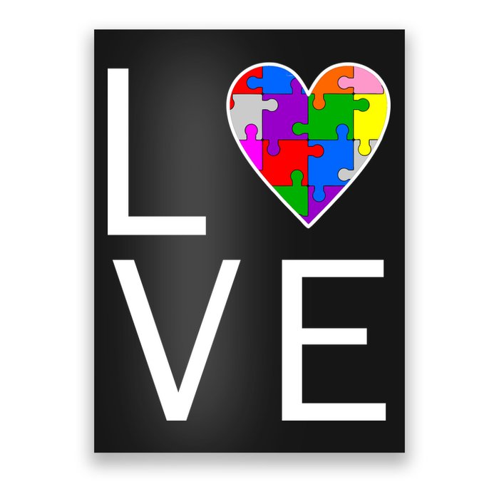 Love Autism Heart Puzzle Pieces Poster